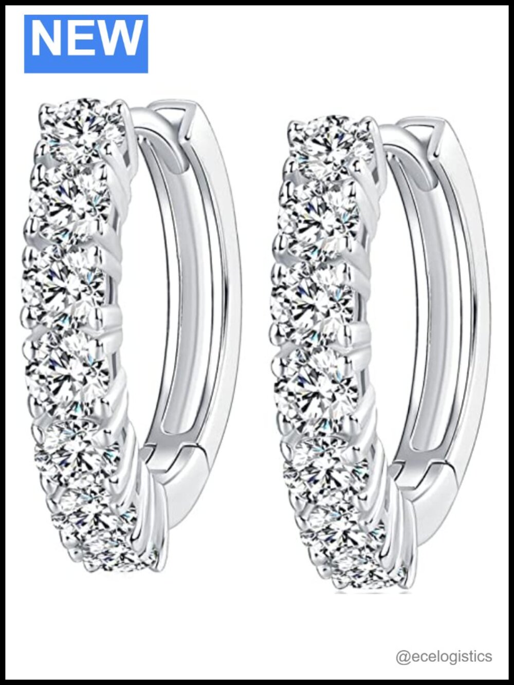 Moissanite Hoop Earrings 925 Sterling Silver 18K White Gold Plated Huggie